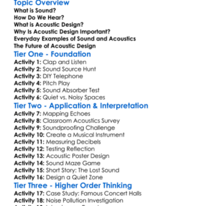 Sound And Acoustic Design Worksheet Activity Booklet