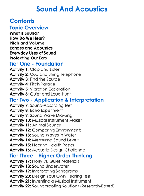 Sound And Acoustics Worksheet Activity Booklet