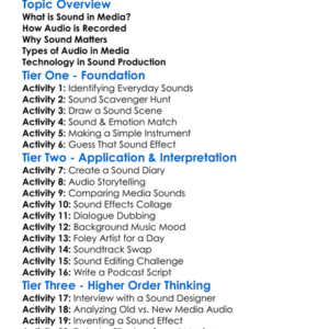 Sound And Audio In Media Worksheet Activity Booklet