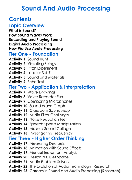 Sound And Audio Processing Worksheet Activity Booklet