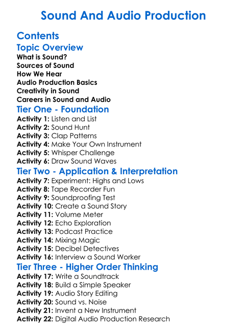 Sound And Audio Production Worksheet Activity Booklet