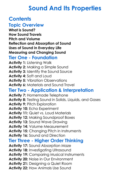 Sound And Its Properties Worksheet Activity Booklet