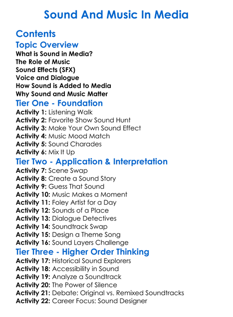 Sound And Music In Media Worksheet Activity Booklet