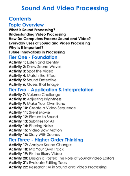 Sound And Video Processing Worksheet Activity Booklet