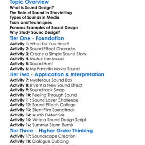 Sound Design In Media Worksheet Activity Booklet