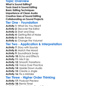 Sound Editing Basics Worksheet Activity Booklet