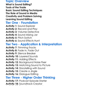 Sound Editing Worksheet Activity Booklet