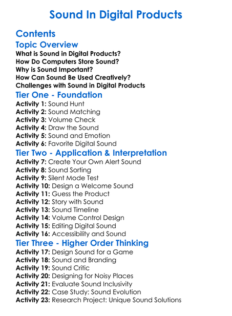 Sound In Digital Products Worksheet Activity Booklet
