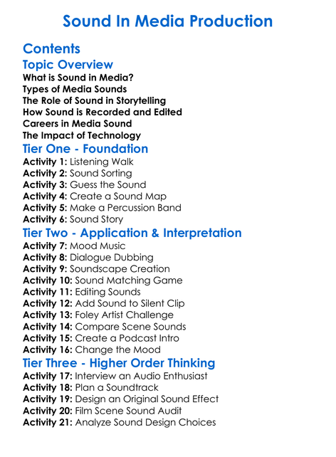 Sound In Media Production Worksheet Activity Booklet