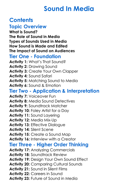 Sound In Media Worksheet Activity Booklet