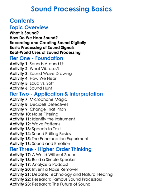Sound Processing Basics Worksheet Activity Booklet