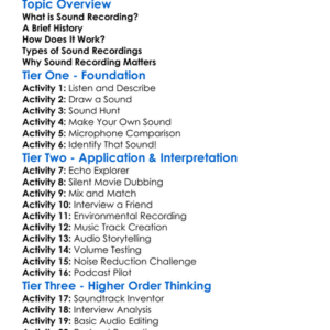 Sound Recording Worksheet Activity Booklet