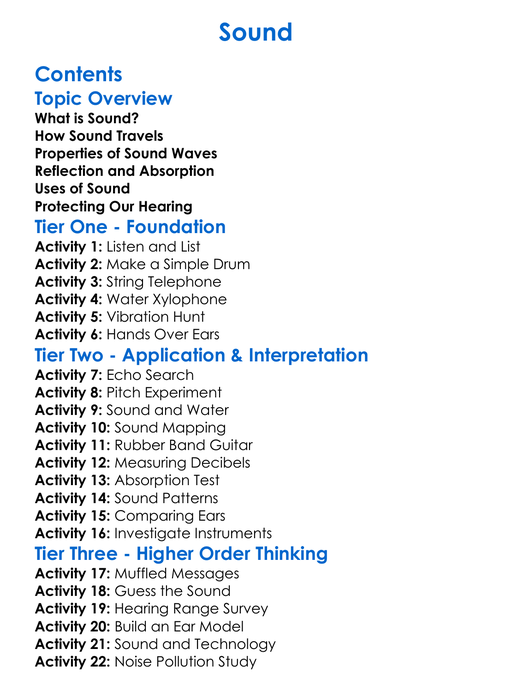 Sound Worksheet Activity Booklet
