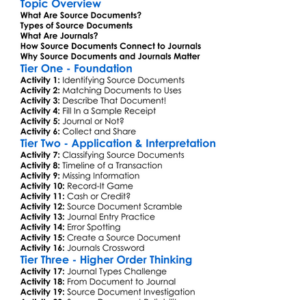 Source Documents And Journals Worksheet Activity Booklet