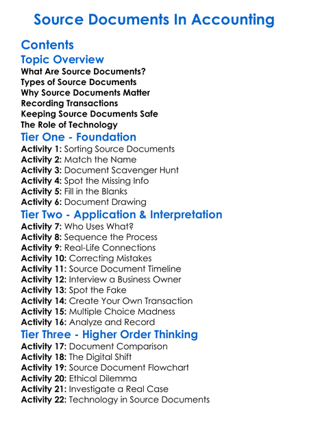 Source Documents In Accounting Worksheet Activity Booklet