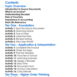 Source Documents Invoices Receipts Vouchers Worksheet Activity Booklet