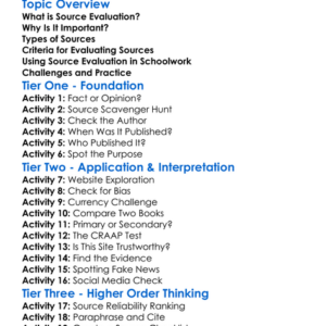 Source Evaluation Worksheet Activity Booklet