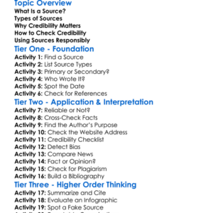 Sources And Credibility Worksheet Activity Booklet