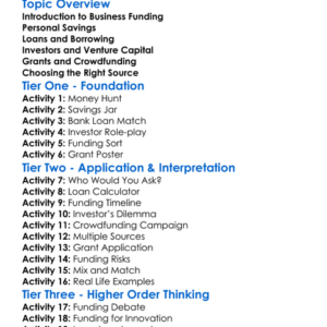 Sources Of Business Funding Worksheet Activity Booklet