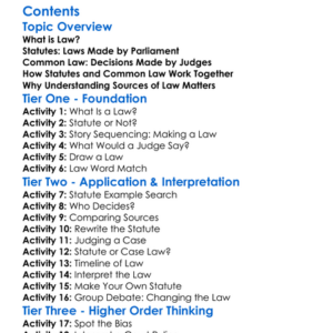 Sources Of Law Statutes And Common Law Worksheet Activity Booklet