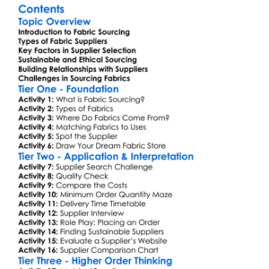 Sourcing And Selecting Fabric Suppliers Worksheet Activity Booklet