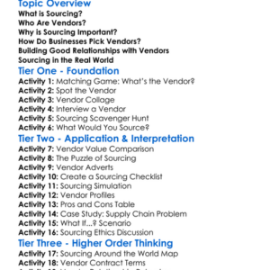 Sourcing And Vendors Worksheet Activity Booklet