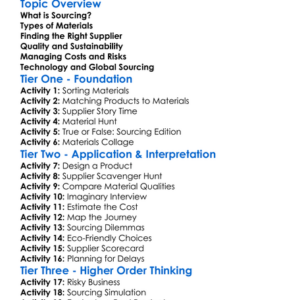 Sourcing Materials And Suppliers Worksheet Activity Booklet