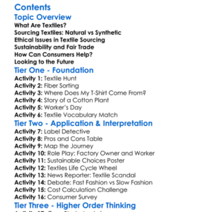 Sourcing Textiles And Ethical Considerations Worksheet Activity Booklet