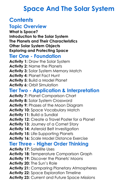 Space And The Solar System Worksheet Activity Booklet