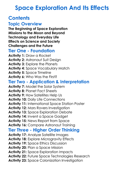 Space Exploration And Its Effects Worksheet Activity Booklet