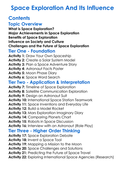 Space Exploration And Its Influence Worksheet Activity Booklet