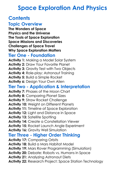 Space Exploration And Physics Worksheet Activity Booklet
