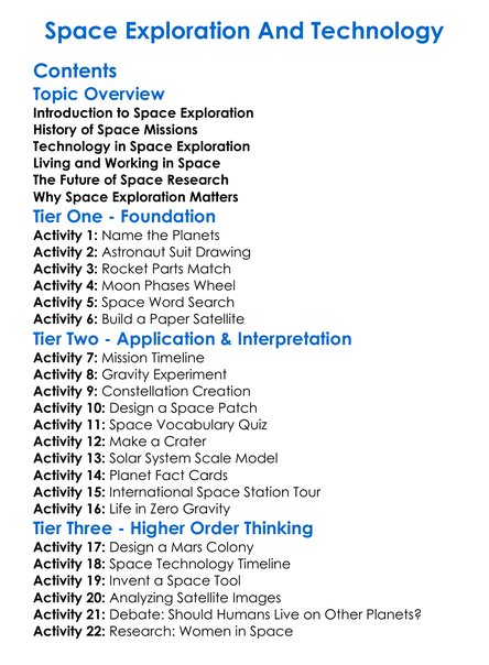 Space Exploration And Technology Worksheet Activity Booklet