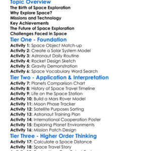 Space Exploration Fundamentals Worksheet Activity Booklet