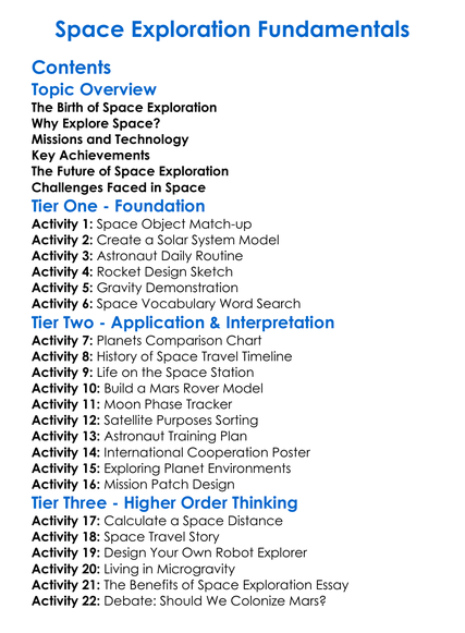 Space Exploration Fundamentals Worksheet Activity Booklet
