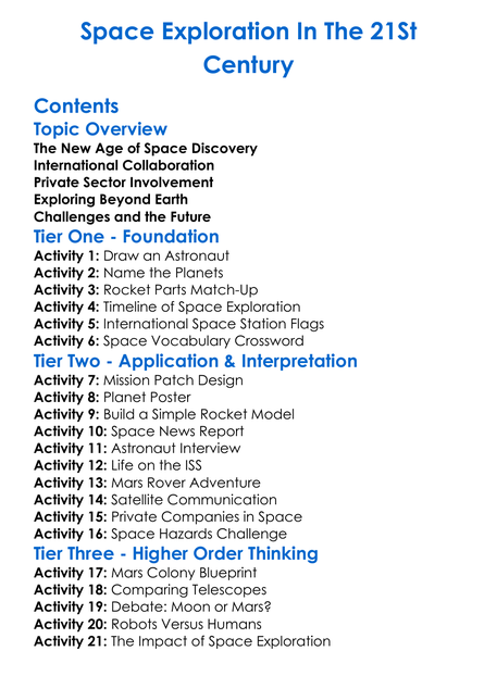 Space Exploration In The 21St Century Worksheet Activity Booklet