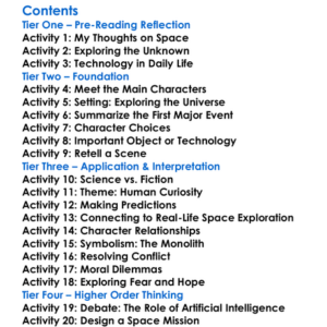 Space Odyssey Series Arthur C Clarke Worksheet Activity Booklet