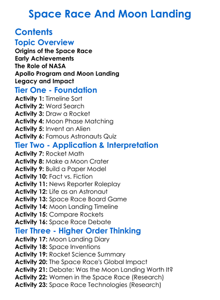 Space Race And Moon Landing Worksheet Activity Booklet