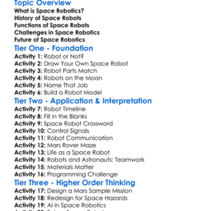 Space Robotics Worksheet Activity Booklet