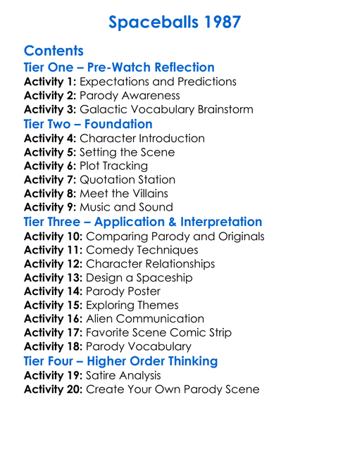 Spaceballs 1987 Worksheet Activity Booklet