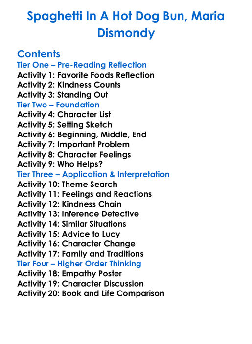 Spaghetti In A Hot Dog Bun Maria Dismondy Worksheet Activity Booklet