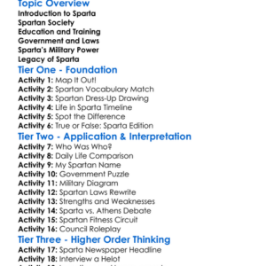 Sparta Worksheet Activity Booklet