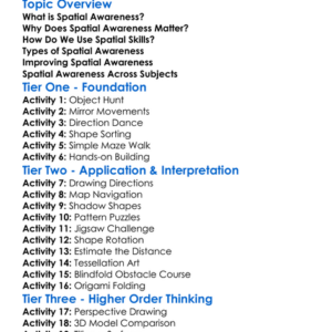Spatial Awareness Worksheet Activity Booklet