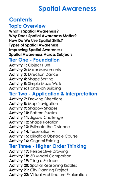 Spatial Awareness Worksheet Activity Booklet