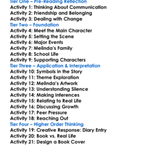 Speak Laurie Halse Anderson Worksheet Activity Booklet