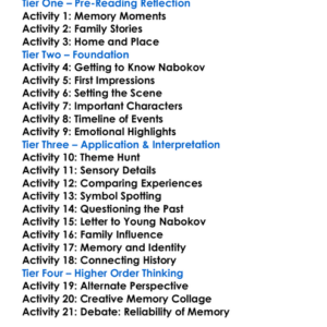 Speak Memory Vladimir Nabokov Worksheet Activity Booklet