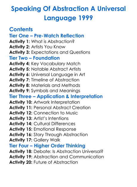 Speaking Of Abstraction A Universal Language 1999 Worksheet Activity Booklet