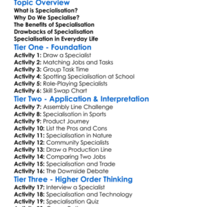 Specialisation Worksheet Activity Booklet