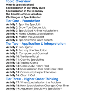 Specialization Worksheet Activity Booklet