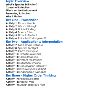Species Extinction Worksheet Activity Booklet